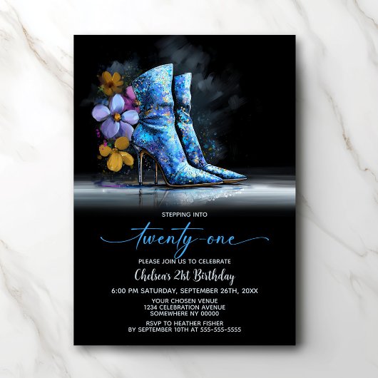 Invitation Blue Sequin Boots 21st Birthday Party