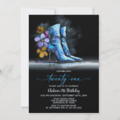 Invitation Blue Sequin Boots 21st Birthday Party (Devant)