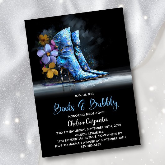 Invitation Blue Sequin Boots and Bubbly Bridal Shower
