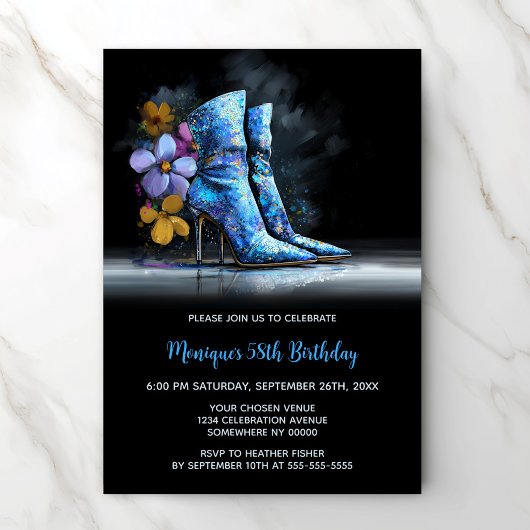 Invitation Blue Sequin Boots Any Age Birthday Party