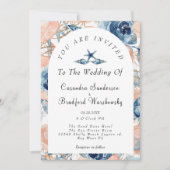 Invitation Blue Shell Flowers Aquarelle Plage Mariage (Devant)