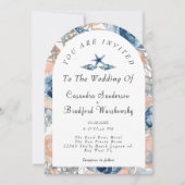 Invitation Blue Shell Flowers Aquarelle Plage Mariage (Devant)