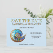 Invitation Blue Shell Save the Date Wedding Card (Debout devant)