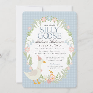 Invitation Blue Silly Goose Floral En vichy fête d'anniversai