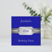 Invitation Blue Silver 21e Soirée d'anniversaire masculine él (Debout devant)