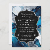 Invitation Blue Silver Agate Marble Glitter Wedding (Devant)