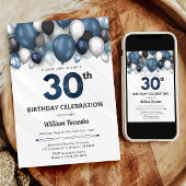 Invitation Blue Silver Black & White 30e anniversaire Invitat