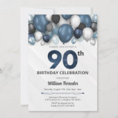Invitation Blue Silver Black & White 90e anniversaire Invitat (Devant)