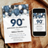 Invitation Blue Silver Black & White 90e anniversaire Invitat