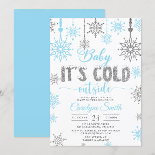 Invitation Blue Silver Boy Baby Son froid Baby shower extérie