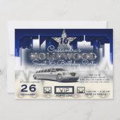 Invitation Blue Silver City Night Lights Limo Hollywood Party (Devant)