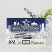 Invitation Blue Silver City Night Lights Limo Hollywood Party (Debout devant)