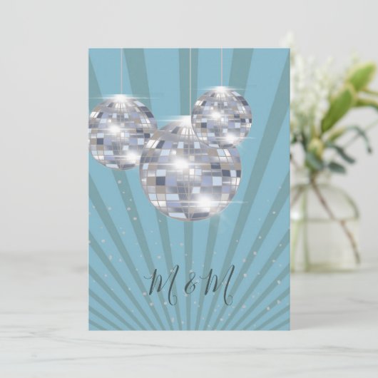 Invitation Blue Silver Disco Sun Rays Chic Mariage (Debout devant)