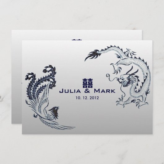 Invitation ©Blue Silver Dragon-Phoenix Mariage chinois (Devant / Derrière)