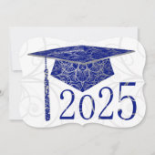 Invitation Blue & Silver Floral Casquette 2025 Graduation Par (Devant)