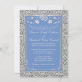 Invitation Blue Silver Floral Hearts FAUX Foil Wedding Invite (Dos)