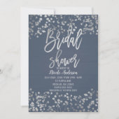 Invitation Blue Silver Foil Babys Respire Fête des mariées mo (Devant)