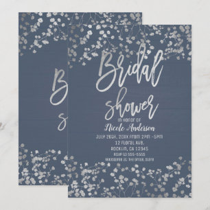 Invitation Blue Silver Foil Babys Respire Fête des mariées mo