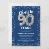 Invitation Blue Silver Glitter 90e Anniversaire (Devant)