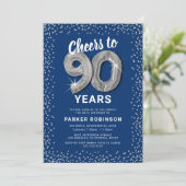 Invitation Blue Silver Glitter 90e Anniversaire (Debout devant)
