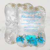 Invitation Blue Silver & Gold Holly Baubles Noël (Devant / Derrière)