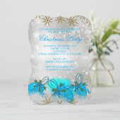 Invitation Blue Silver & Gold Holly Baubles Noël (Debout devant)