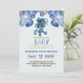 Invitation Blue Silver Gold Stroller Parties scintillant Baby (Debout devant)
