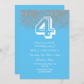 Invitation Blue Silver Parties scintillant Boys 4e anniversai (Devant / Derrière)