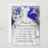 Invitation Blue & Silver Princess Masquerade Sweet 16 Invitat (Devant)