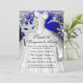 Invitation Blue & Silver Princess Masquerade Sweet 16 Invitat (Debout devant)