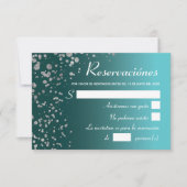 Invitation Blue Silver RSVP, Quinceanera Espagnol Réservation (Devant)