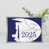 Invitation Blue & Silver Silhouette 2025 Graduation Party (Debout devant)