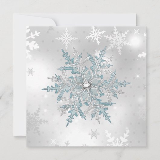 Invitation Blue Silver Snowflake fête Noël SQ (Dos)