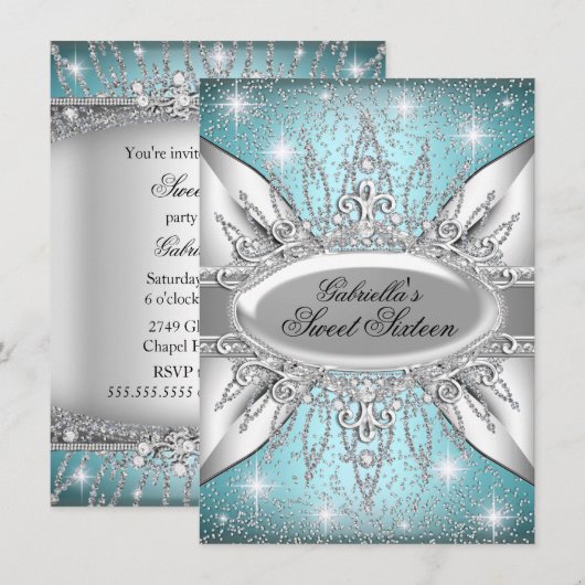 Invitation Blue & Silver Sparkle Diamond pour un S (Devant / Derrière)