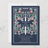 Invitation Blue Silver Sword Floral Medieval Fantasy Wedding (Devant)