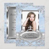 Invitation Blue Silver Vintage Glamour Photo Quinceanera (Devant / Derrière)