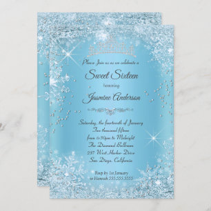 Invitation Blue Silver Winter Wonderland Sweet 16 Tiara