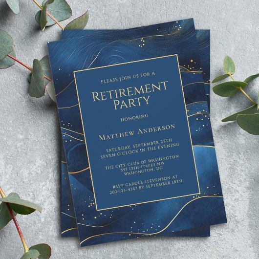 Invitation Blue Simple Elegant Retraite Party