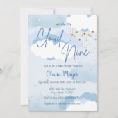 Invitation Blue Ski Cloud Nine Boy Watercolor Baby shower (Devant)