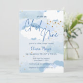 Invitation Blue Ski Cloud Nine Boy Watercolor Baby shower (Debout devant)