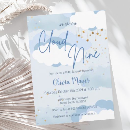 Invitation Blue Ski Cloud Nine Boy Watercolor Baby shower