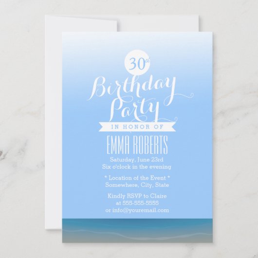Invitation Blue Sky Beach Thème Anniversaire (Devant)