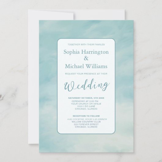 Invitation Blue Sky Nuages Mariage Inviter QR Code Ethereal (Devant)
