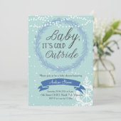 Invitation Blue Snowflake Baby Il fait froid à l'extérieur de (Debout devant)