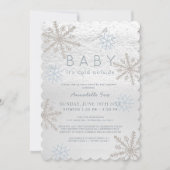 Invitation Blue Snowflake Baby Son Baby shower Cold Drive by (Devant)