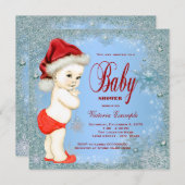 Invitation Blue Snowflake Boys Baby shower de Noël (Devant / Derrière)