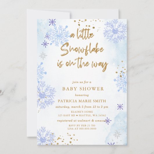 Invitation Blue Snowflake est sur le chemin Baby shower d'hiv (Devant)