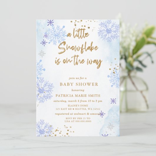 Invitation Blue Snowflake est sur le chemin Baby shower d'hiv (Debout devant)