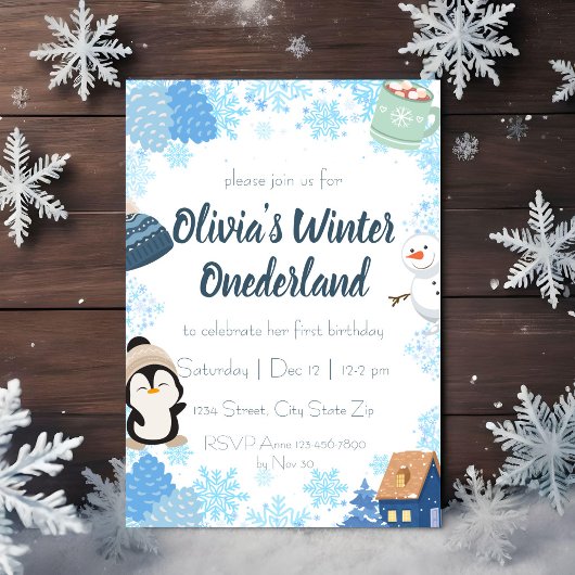 Invitation Blue Snowflake Hiver Merveilles Anniversaire
