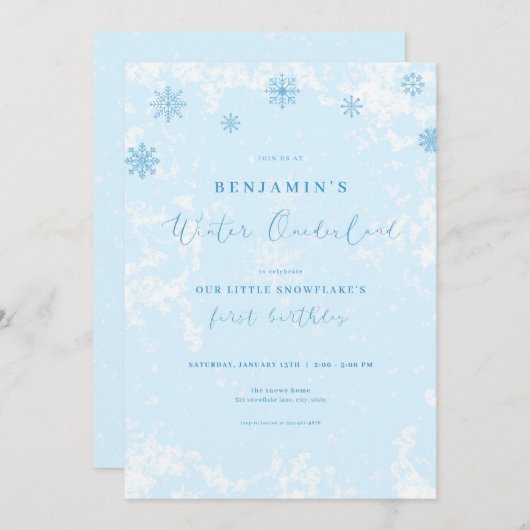 Invitation Blue Snowflake Hiver Onederland Anniversaire Invit (Devant / Derrière)